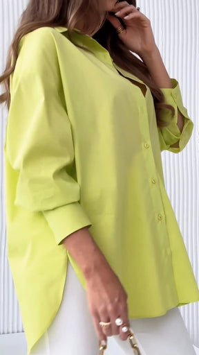 Camisa de Cor Sólida com Lapela