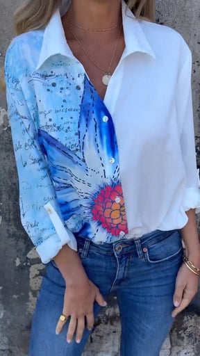 Camisa com Lapela e Estampa Parcial