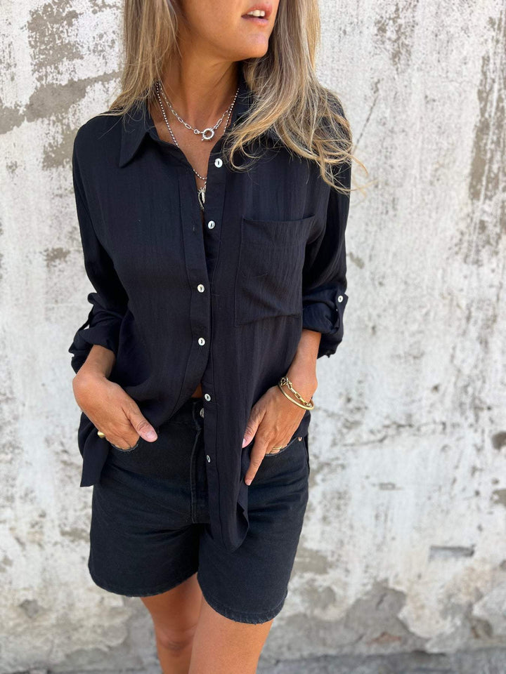 Camisa de algodão e linho com lapela