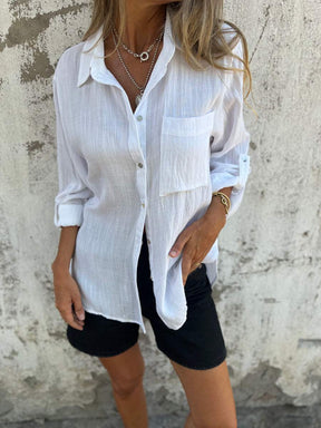 Camisa de algodão e linho com lapela
