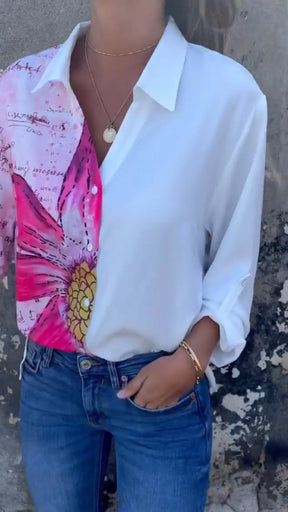 Camisa com Lapela e Estampa Parcial