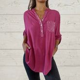 Camisa com Paetês e Decote em V