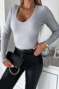Blusa Feminina Slim de Cor Sólida com Textura e Elasticidade