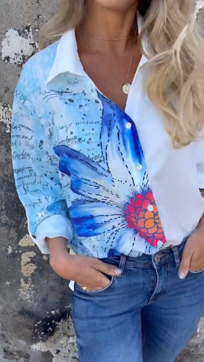Camisa com Lapela e Estampa Parcial