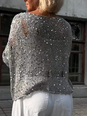 Blusa Feminina com Gola Redonda Paetês e Manga Longa