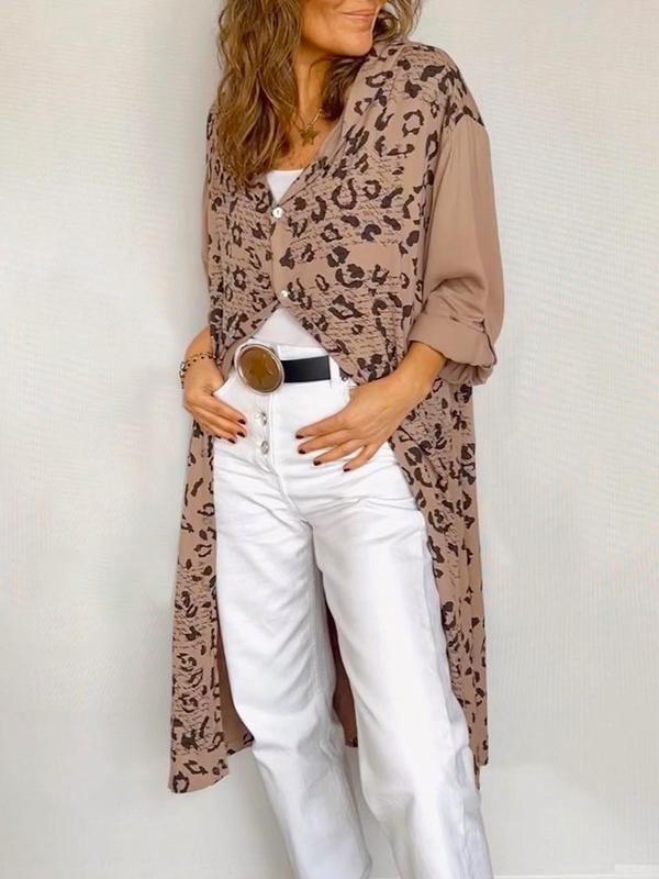 Camiseta Longa com Capuz e Estampa de Leopardo