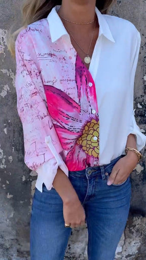 Camisa com Lapela e Estampa Parcial