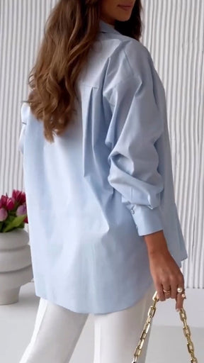 Camisa de Cor Sólida com Lapela