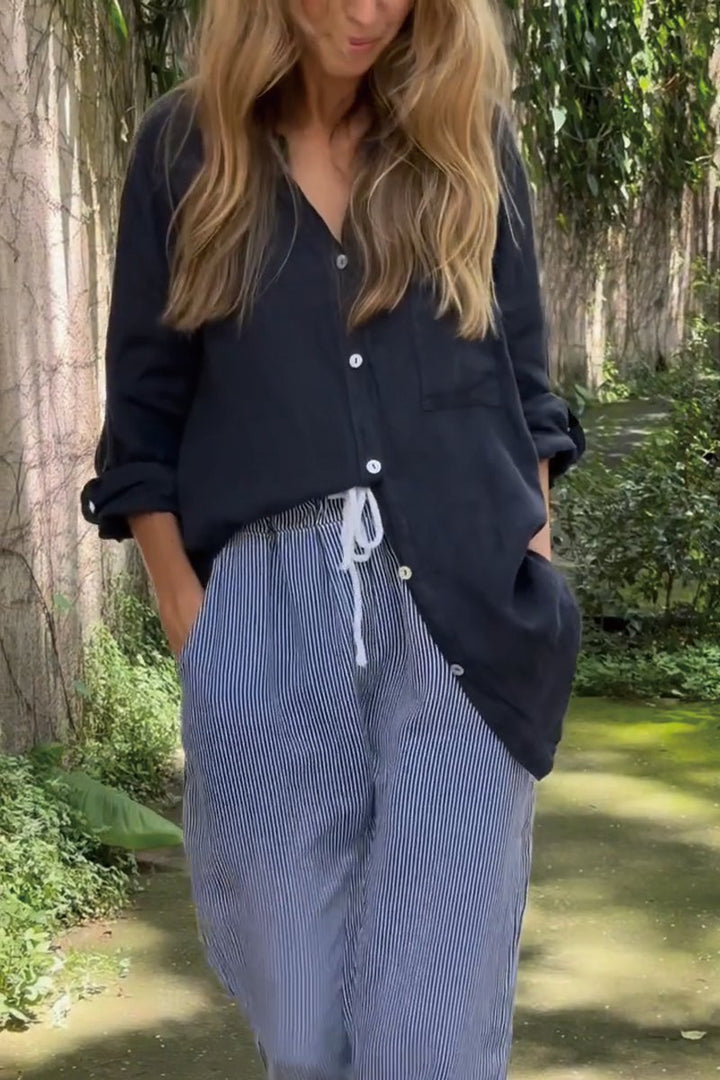 Camisa de Algodão e Linho de Cor Sólida