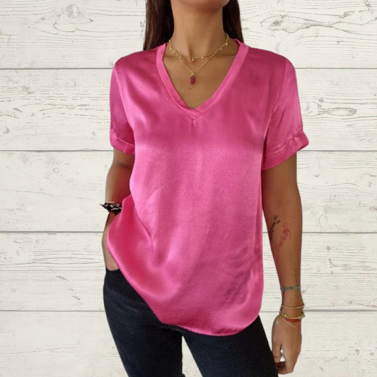 Camiseta de Cetim com Decote em V