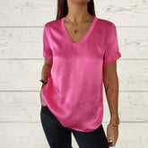 Camiseta de Cetim com Decote em V