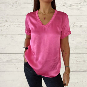 Camiseta de Cetim com Decote em V