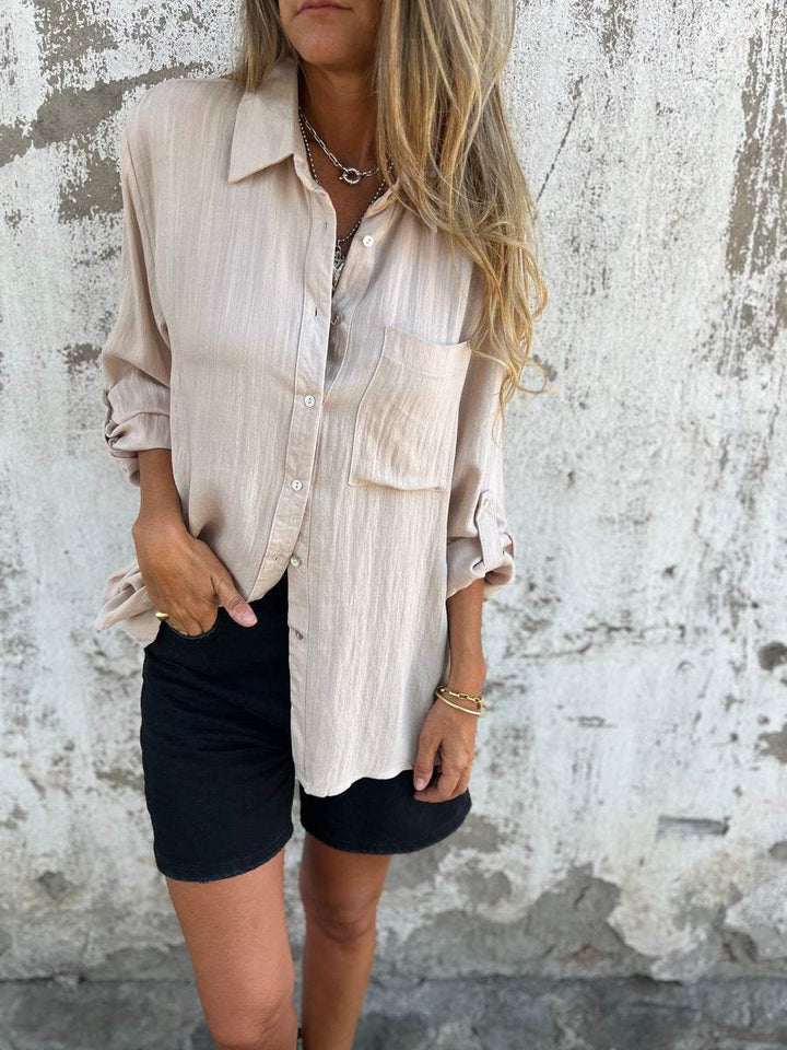 Camisa de algodão e linho com lapela