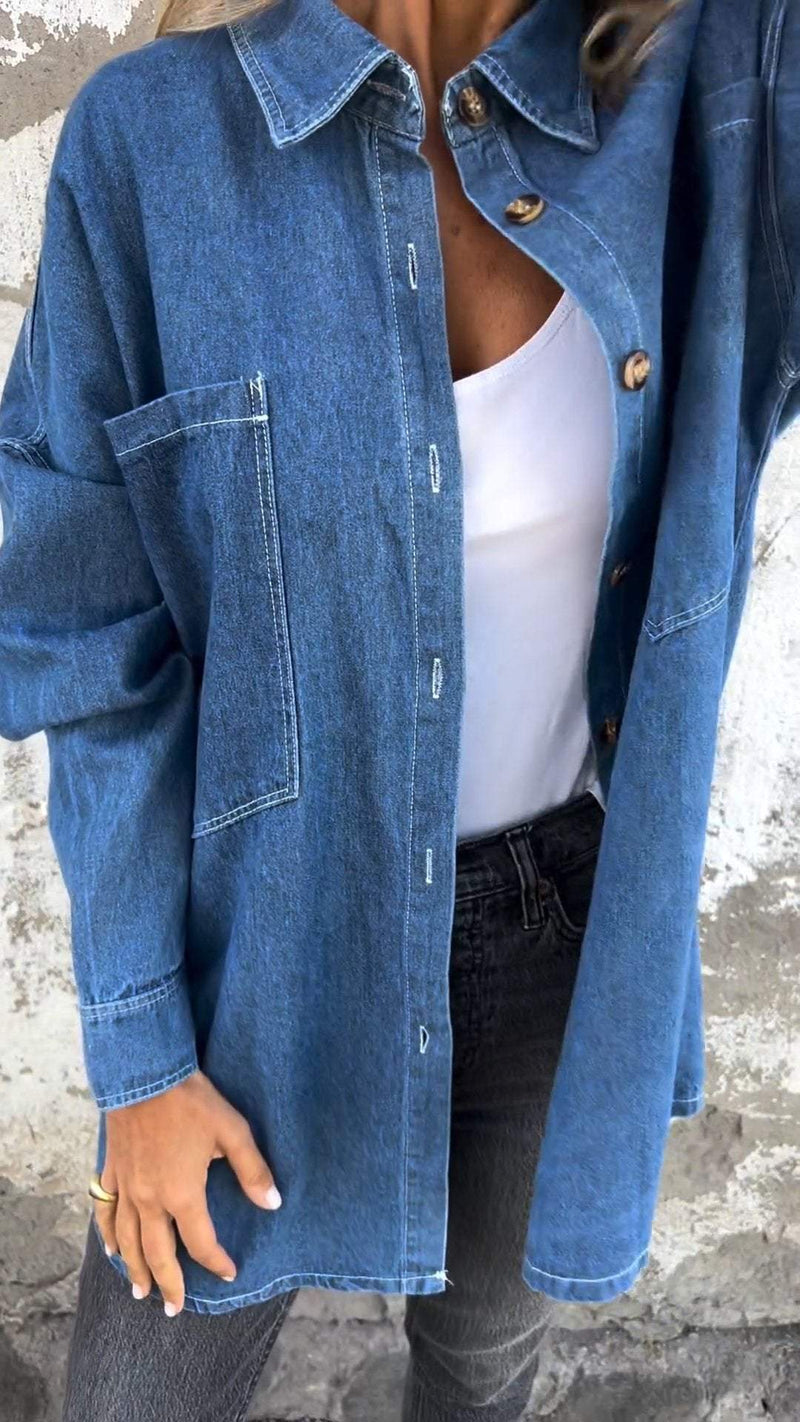 Camisa Casual Jeans com Lapela