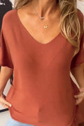 Camiseta de Algodão e Linho com Barra Irregular e Gola Redonda
