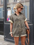 Macacão Curto Casual com Botões Frontais Animal Print Lisa