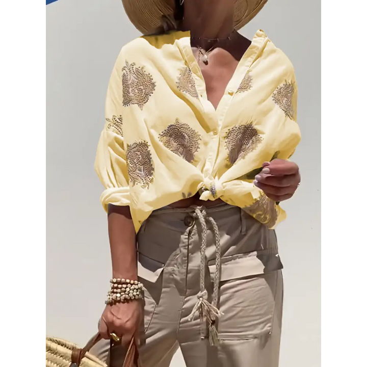 Top casual bordado de algodão e linho