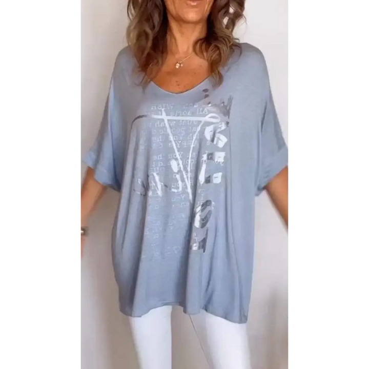 Top casual com decote em V estampa e mangas médias