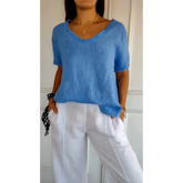 Top casual curto com decote em V