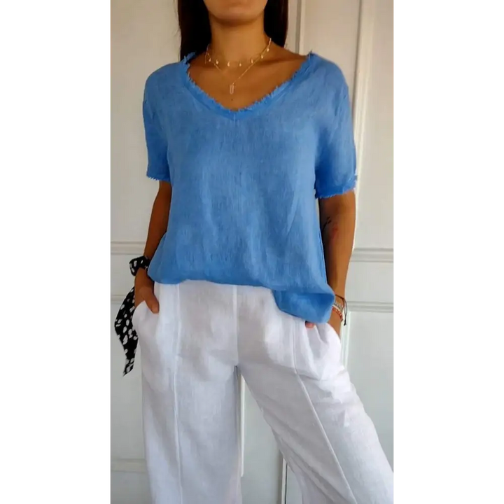 Top casual curto com decote em V