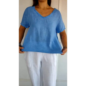 Top casual curto com decote em V