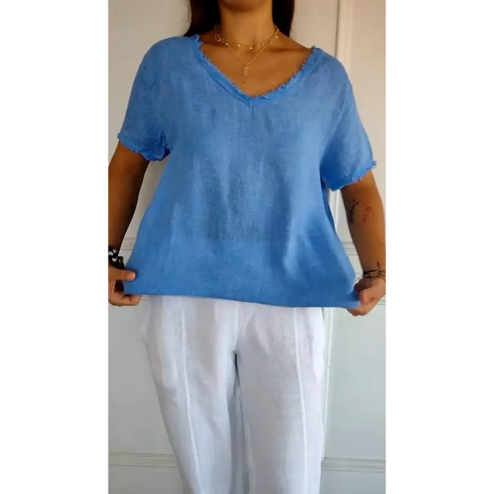 Top casual curto com decote em V