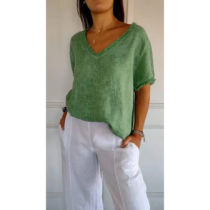 Top casual curto com decote em V