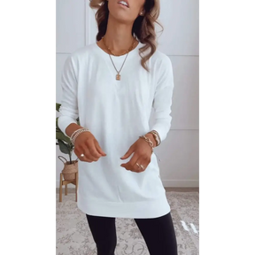 Top Casual de Cor Sólida com Gola Redonda