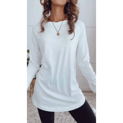 Top Casual de Cor Sólida com Gola Redonda