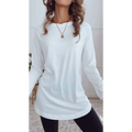 Top Casual de Cor Sólida com Gola Redonda