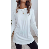 Top Casual de Cor Sólida com Gola Redonda