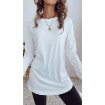 Top Casual de Cor Sólida com Gola Redonda