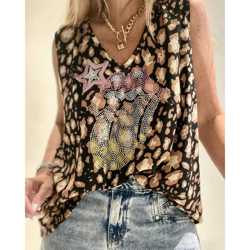 Top com design de lantejoulas e contas casual