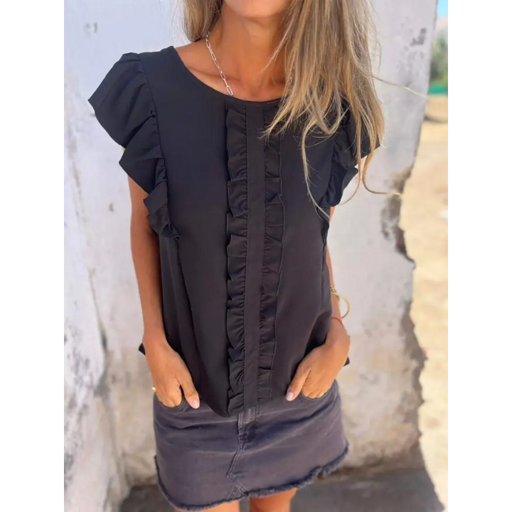 Top com Gola Redonda e Babados Simétricos