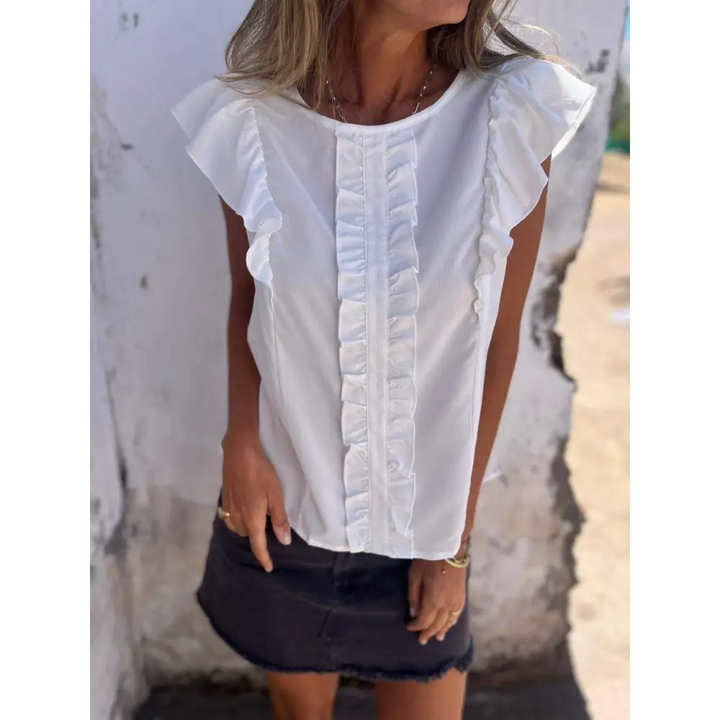 Top com Gola Redonda e Babados Simétricos