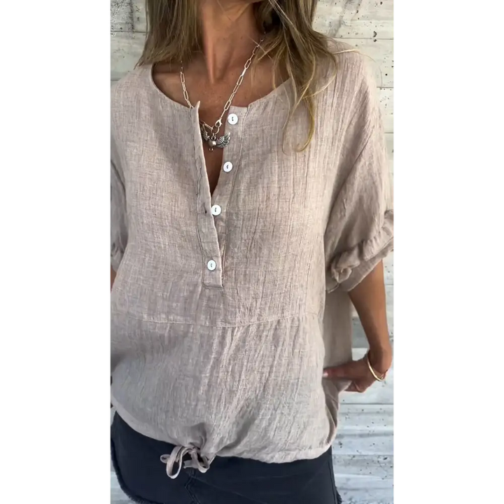 Top com Gola Redonda e Barra em Folha de Lótus