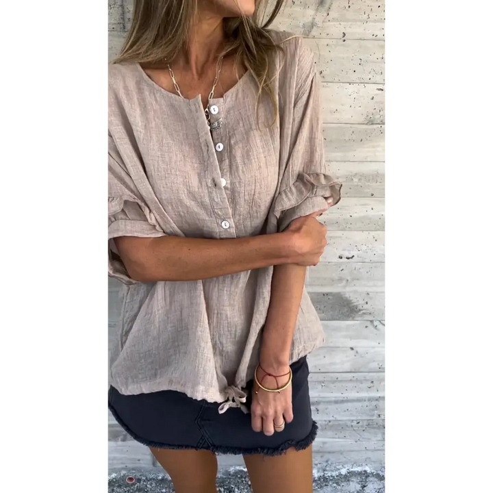 Top com Gola Redonda e Barra em Folha de Lótus