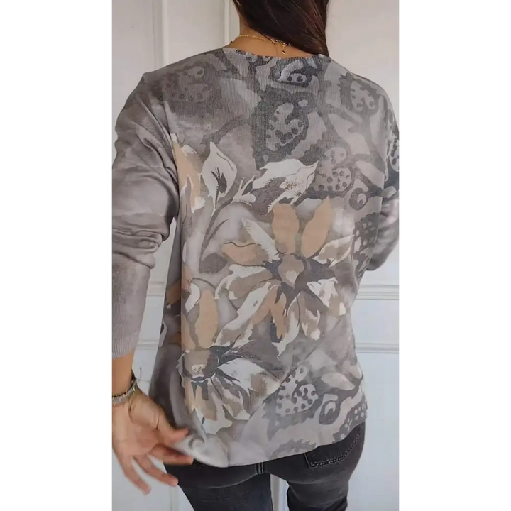 Top com Gola Redonda Mangas Compridas e Estampa