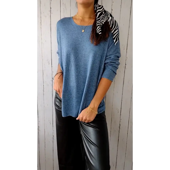 Top Confortável com Gola Redonda e Mangas Longas