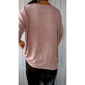 Top Confortável com Gola Redonda e Mangas Longas