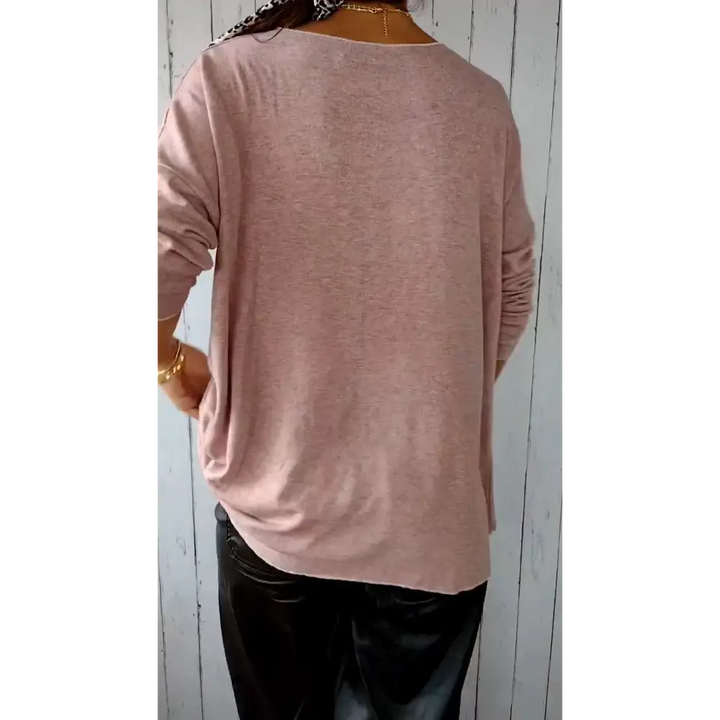 Top Confortável com Gola Redonda e Mangas Longas