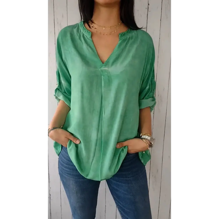 Top confortável e solto com decote em V