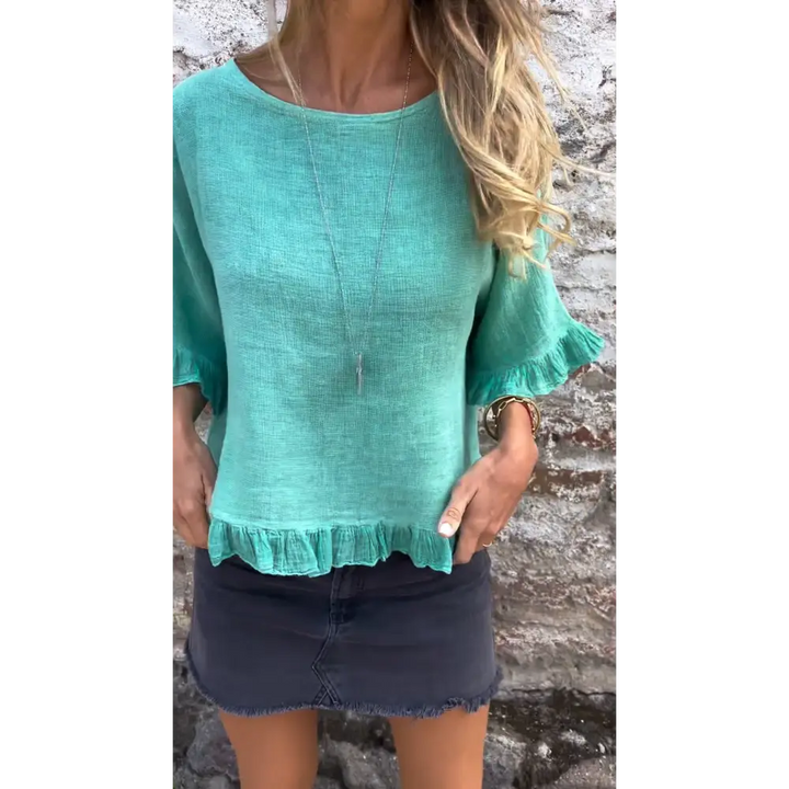 Top de Algodão e Linho com Barra Franzida