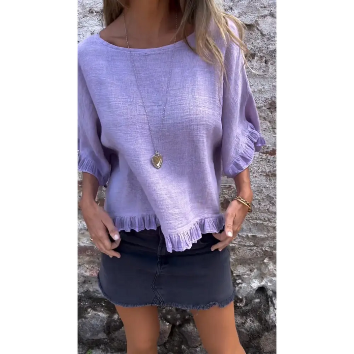 Top de Algodão e Linho com Barra Franzida