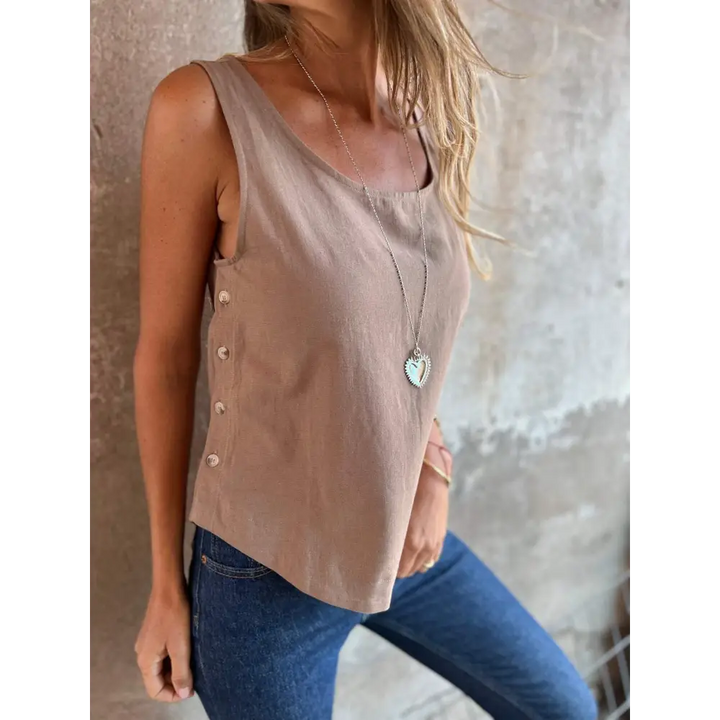 Top de Algodão e Linho com Botões Laterais