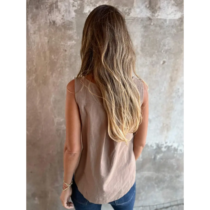 Top de Algodão e Linho com Botões Laterais