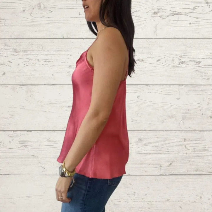 Top de Cetim com Alças Finas e Decote em V