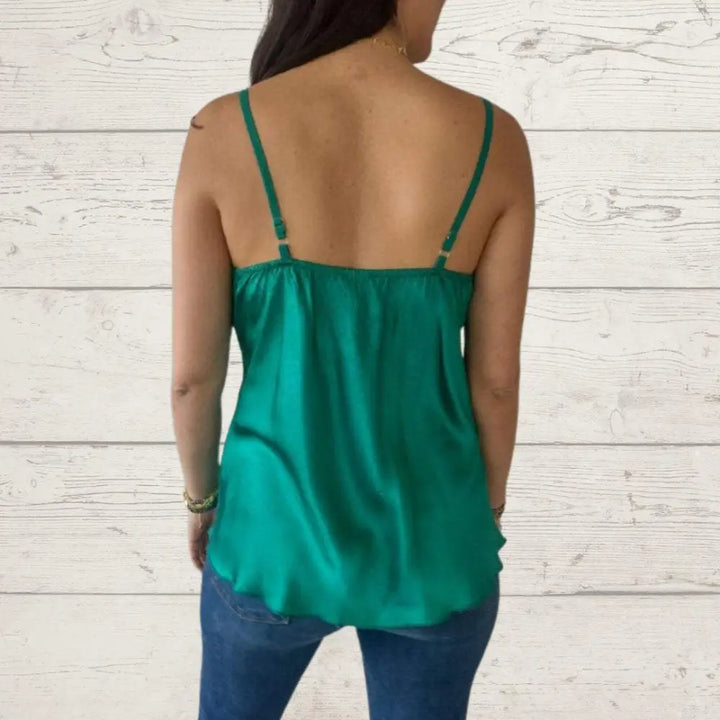 Top de Cetim com Alças Finas e Decote em V