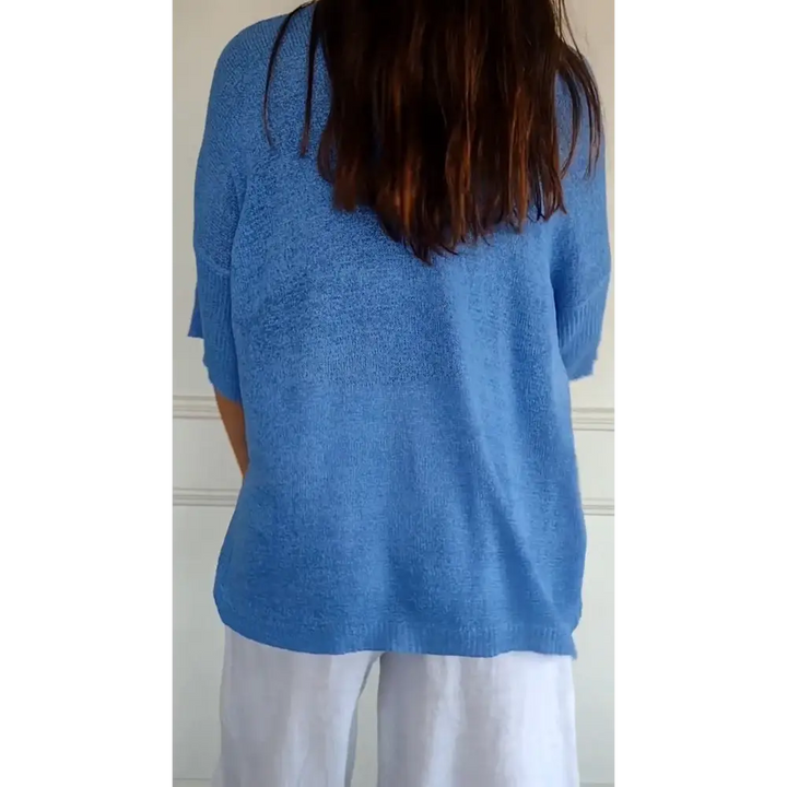 Top de Malha com Decote em V de Cor Sólida