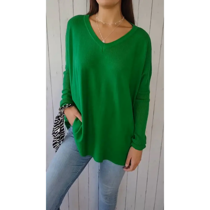 Top de Malha com Mangas Compridas e Decote em V